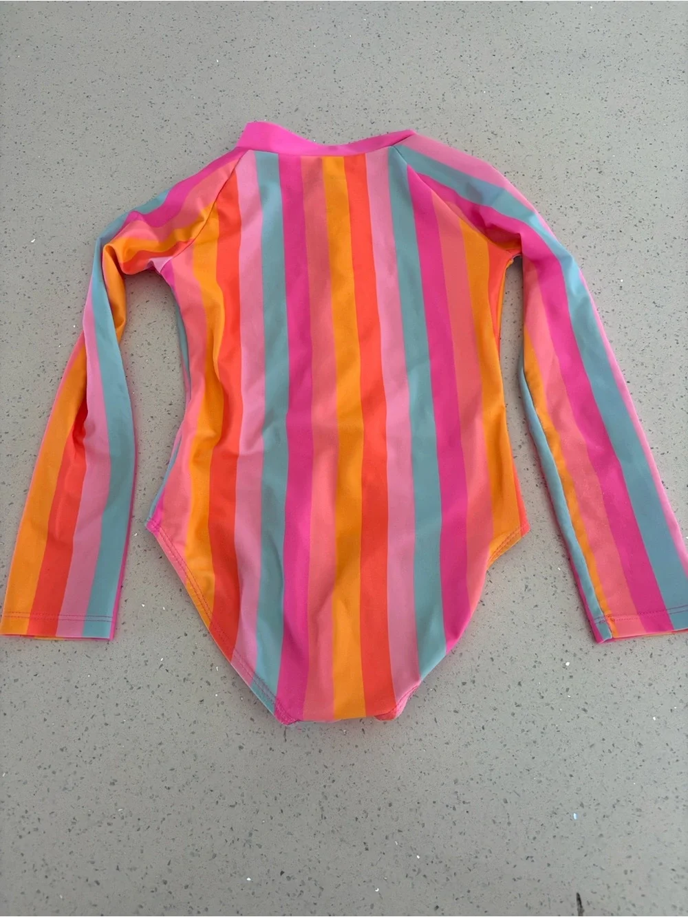 Juicy Couture Kids' Bright Pink Multi-Stripe Long Sleeve One-Piece Swimsuit